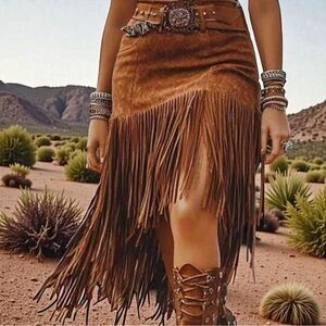 NWT Brown Suede Fringe Skirt